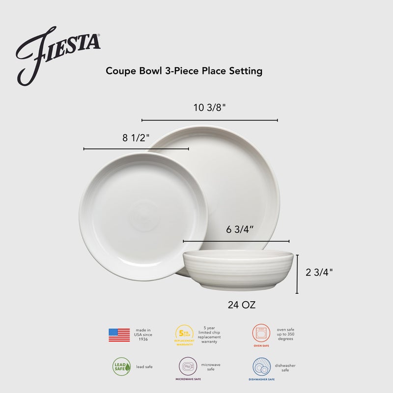 FiestaÂ® Bistro Coupe 3-Piece Dinnerware Set â€“ Durable Ceramic, Lead-Safe, Dishwasher/Microwave/Oven Safe â€“ Made in USA Dinnerware - Turquoise - Image 2